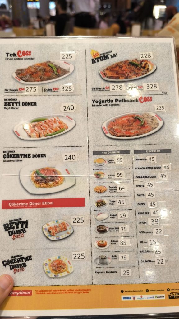 Precio comida Turquia